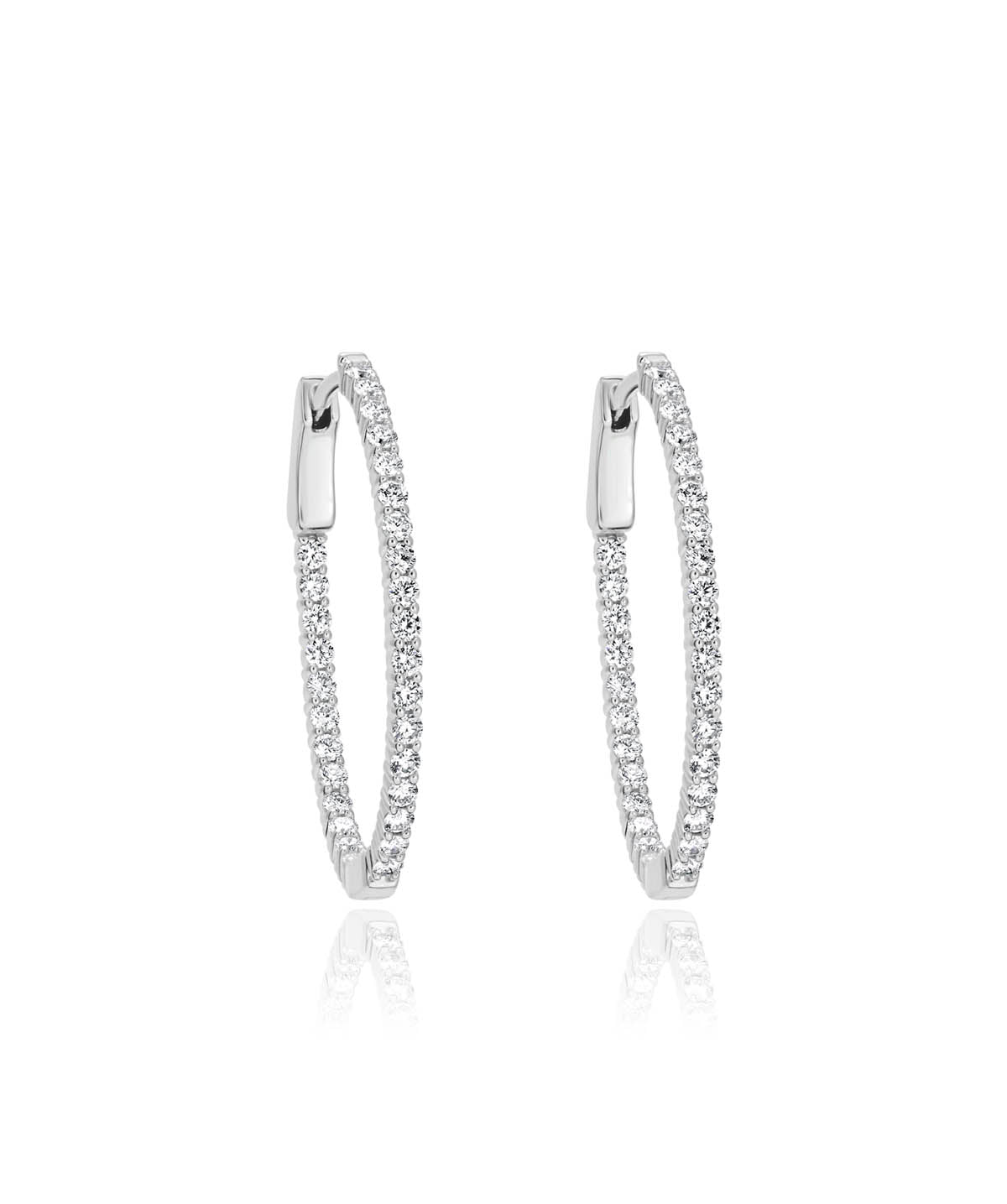 14K White Gold Oval Inside Out Diamond Hoop Earrings 1.04cttw