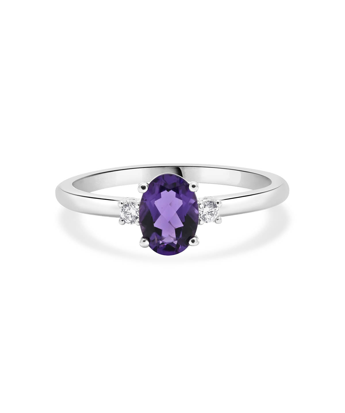 14K White Gold 7mm Amethyst and Diamond Ring