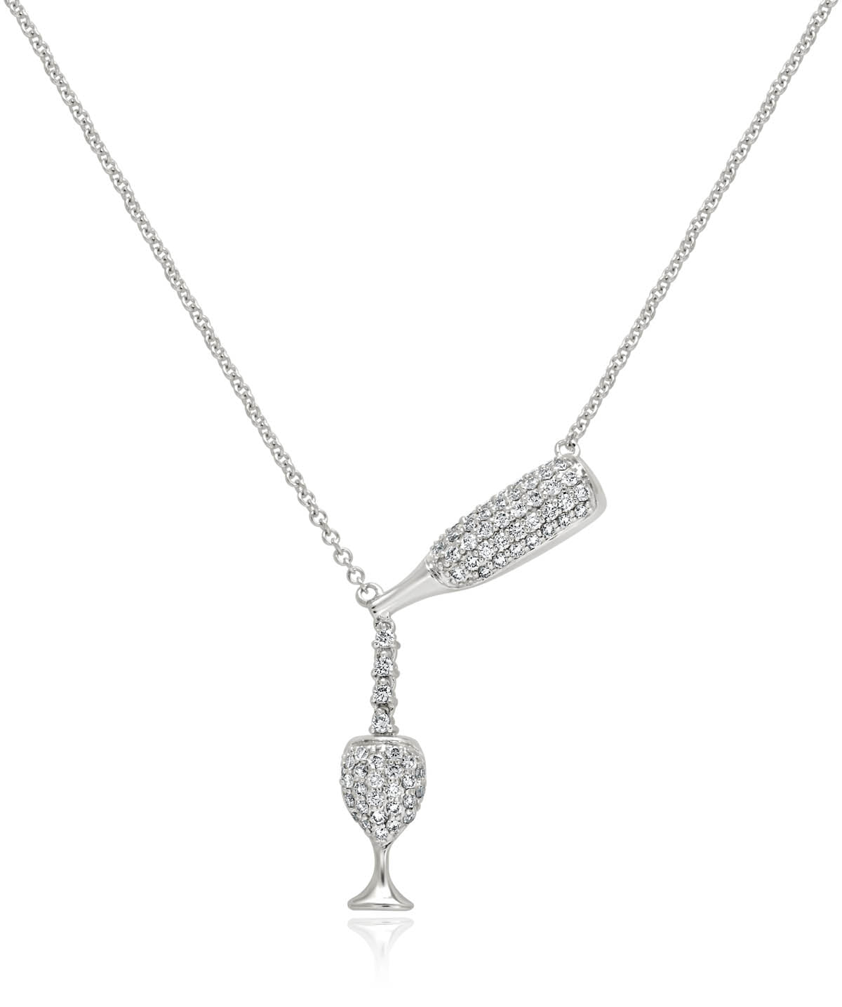 14K White Gold Diamond Wine and Glass Pour Pendant Necklace