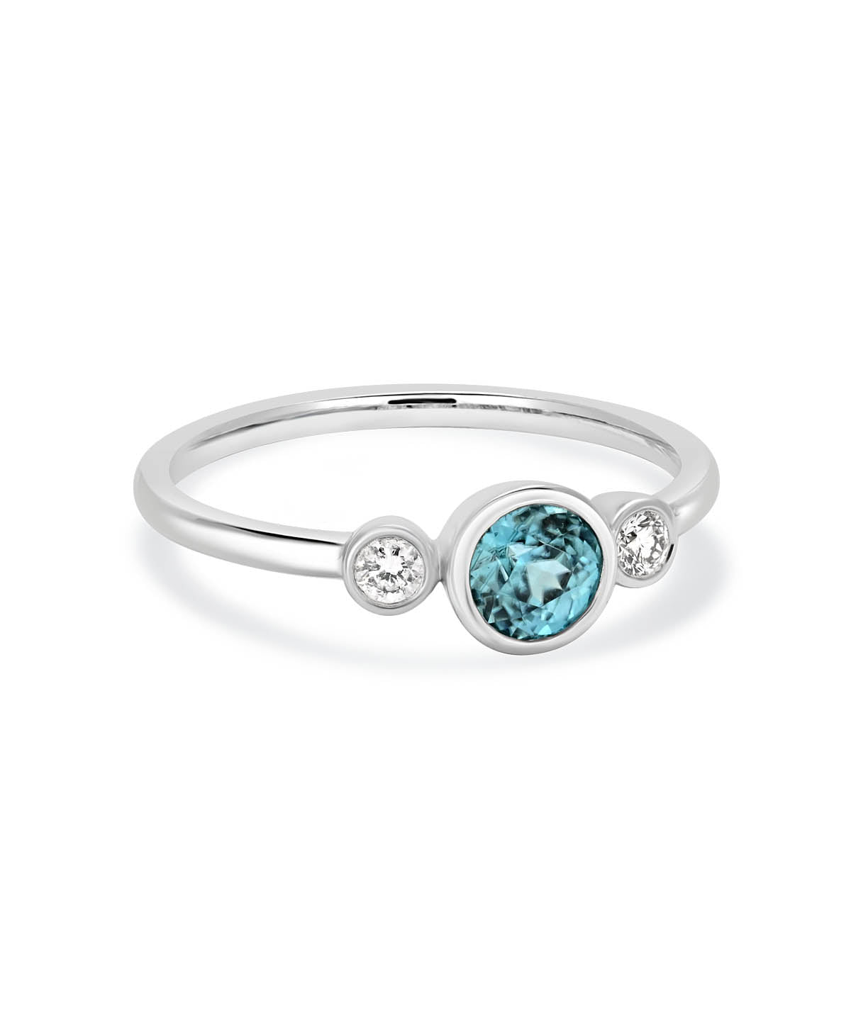18K White Gold Three Stone Diamond and 0.78ct Blue Zircon Ring