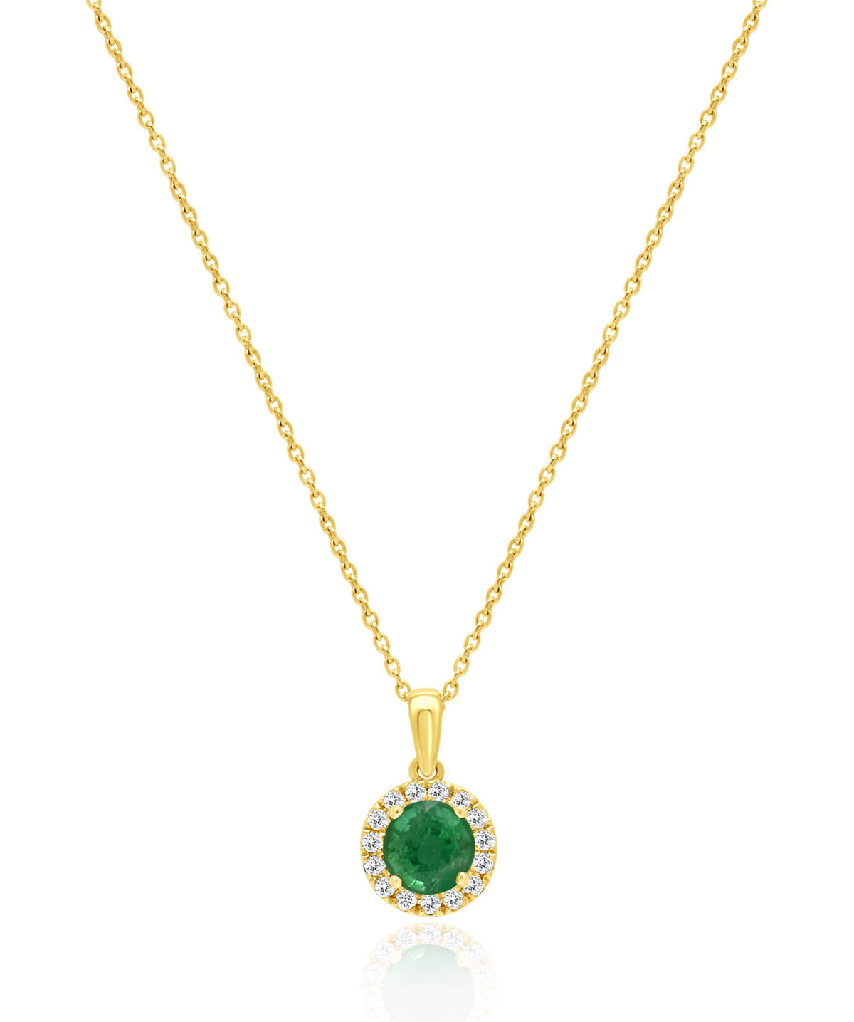 14K Yellow Gold 0.61ct Emerald and Diamond Halo Pendant