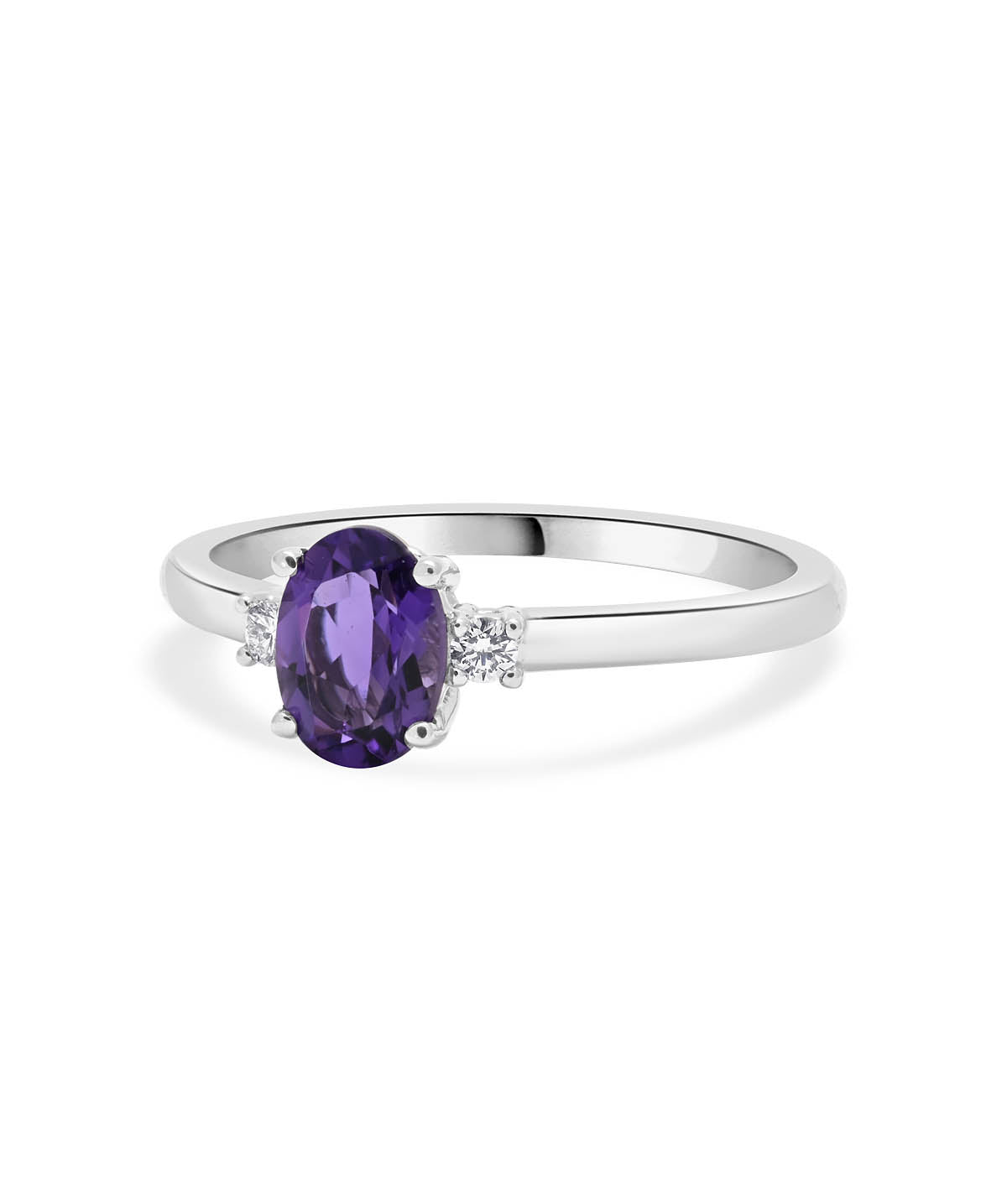 14K White Gold 7mm Amethyst and Diamond Ring