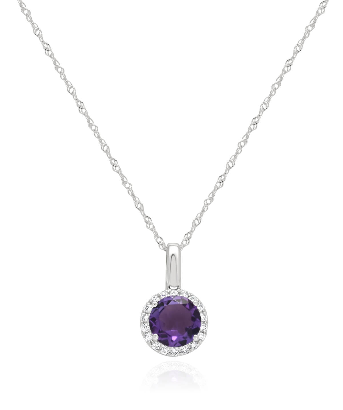 14K White Gold 0.98ct Amethyst and Diamond Halo Pendant