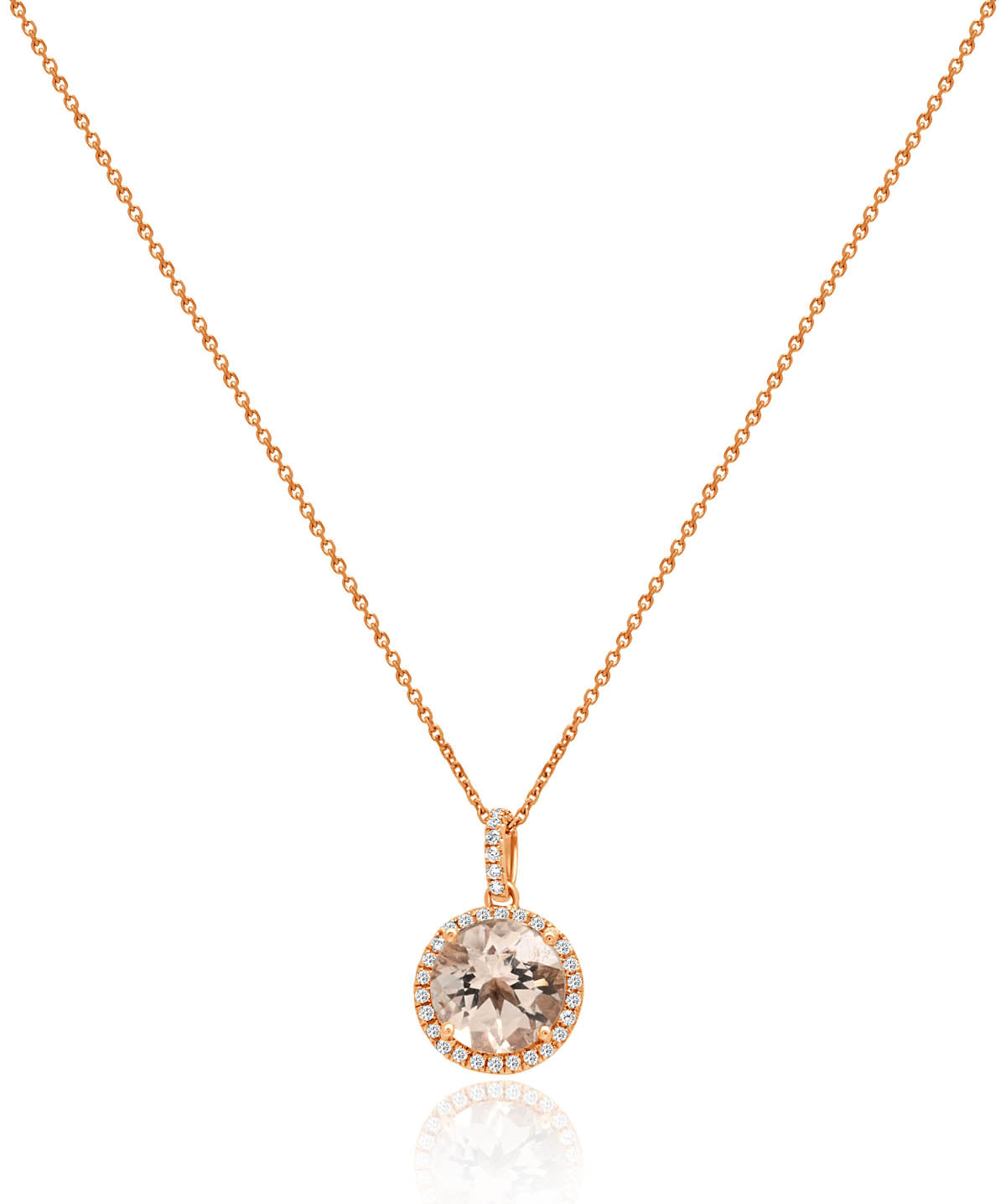 14K Rose Gold 2ct Morganite Diamond Halo Pendant