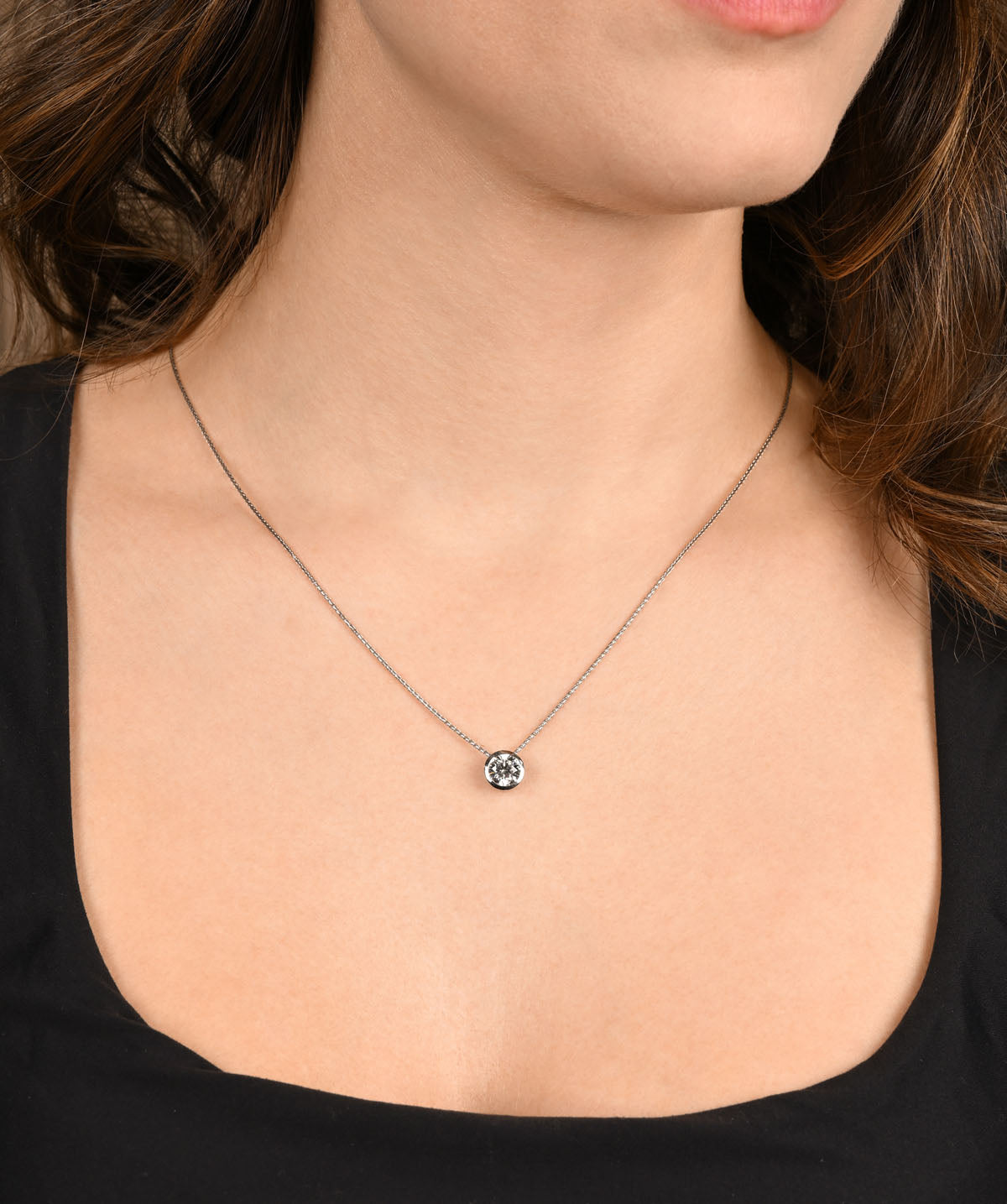 14K White Gold Lab Grown Diamond Bezel Solitaire Pendant