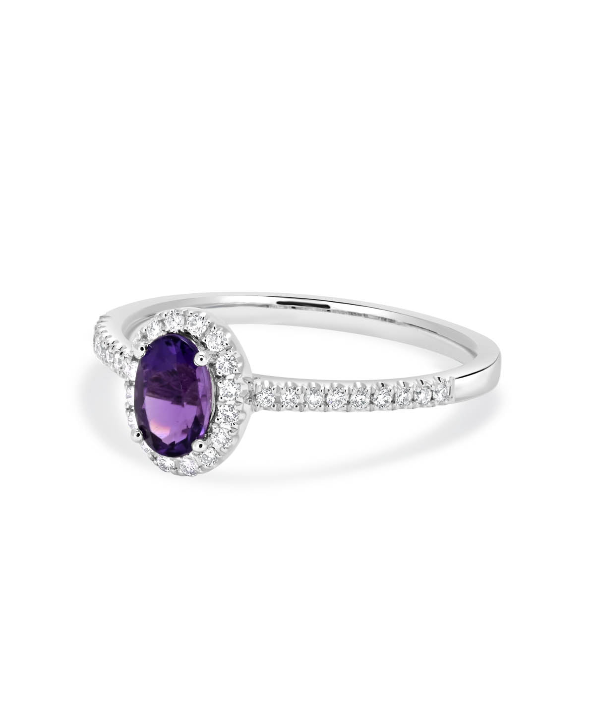 14K White Gold 0.41ct Amethyst and Diamond Halo Ring