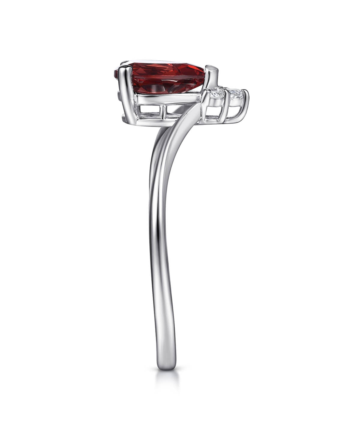 14K White Gold 0.83ct Garnet Diamond Chevron Ring