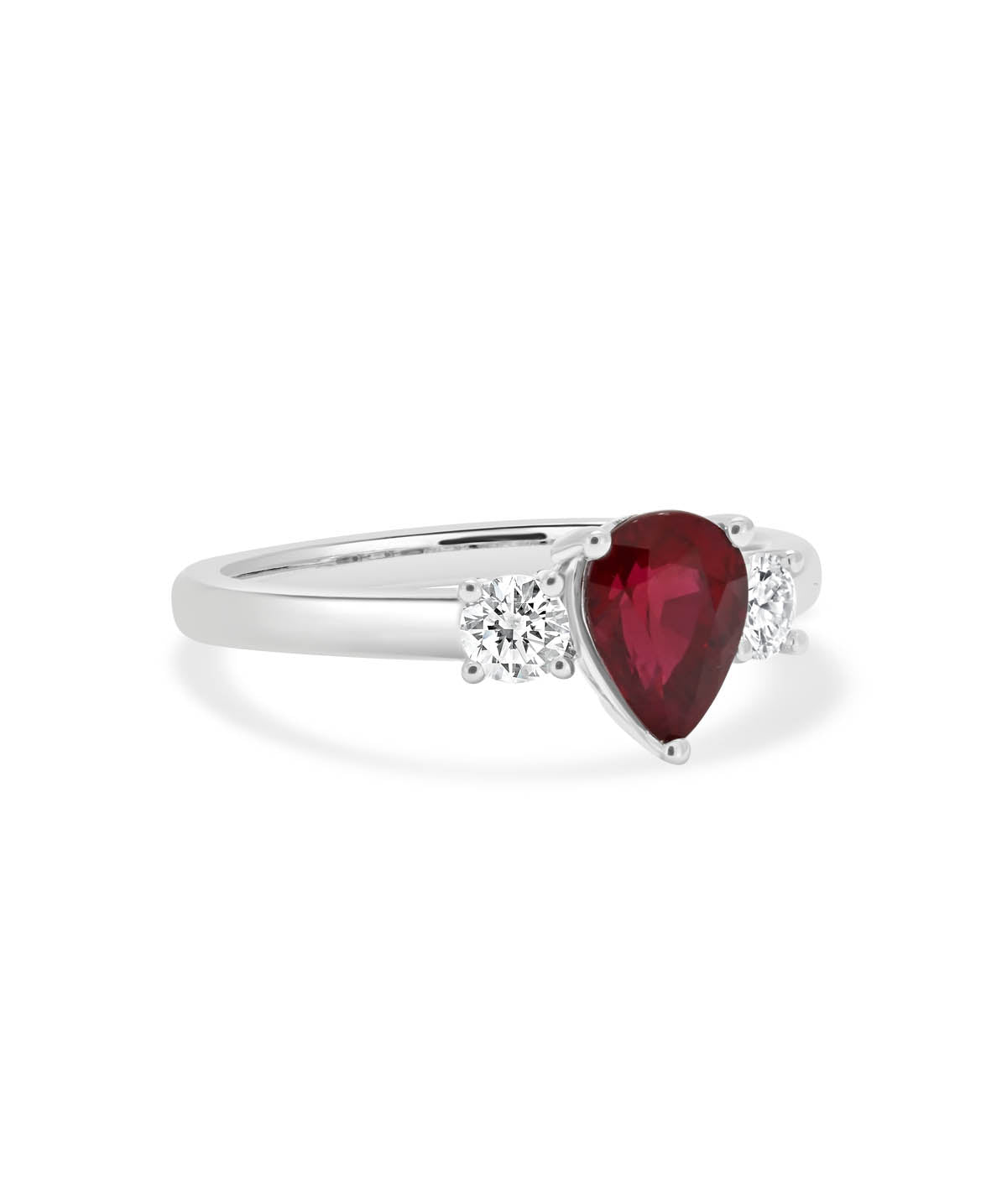 14K White Gold 1.30ct Ruby and Diamond Three Stone Ring
