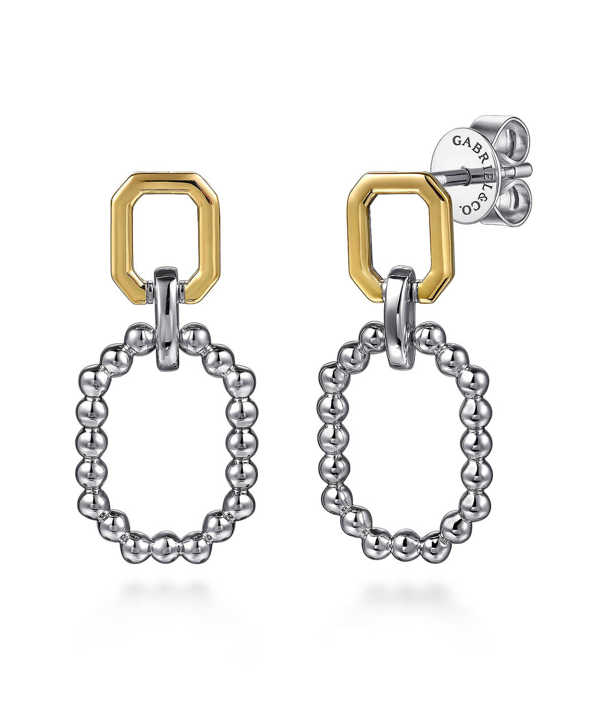 925 Sterling Silver and 14K Yellow Gold Octagon Bujukan Stud Drop Earrings
