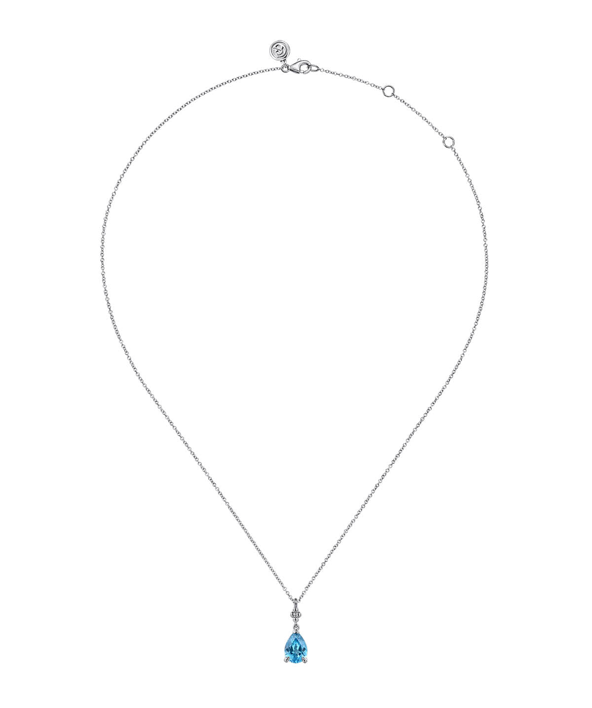 925 Sterling Silver Pear Blue Topaz Bujukan Pendant Necklace