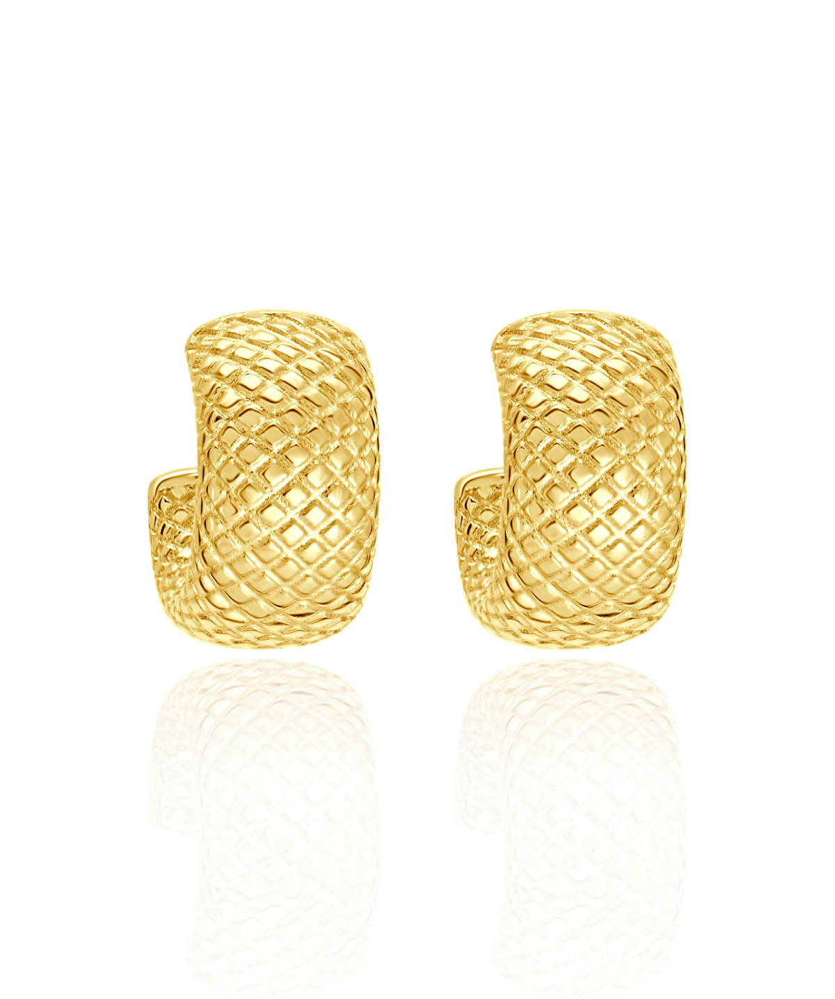 14K Yellow Gold 13mm Faceted Band Huggie Earrings