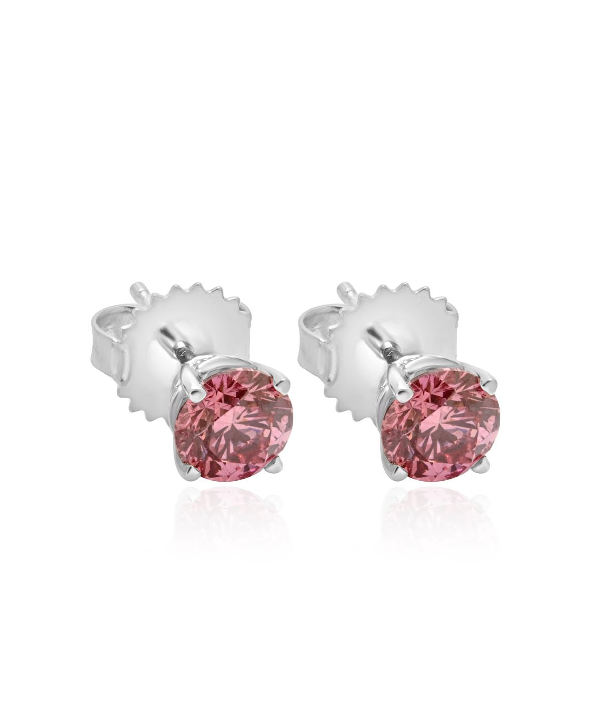 14K White Gold 1ct Fancy Pink Lab Grown Diamond Stud Earrings