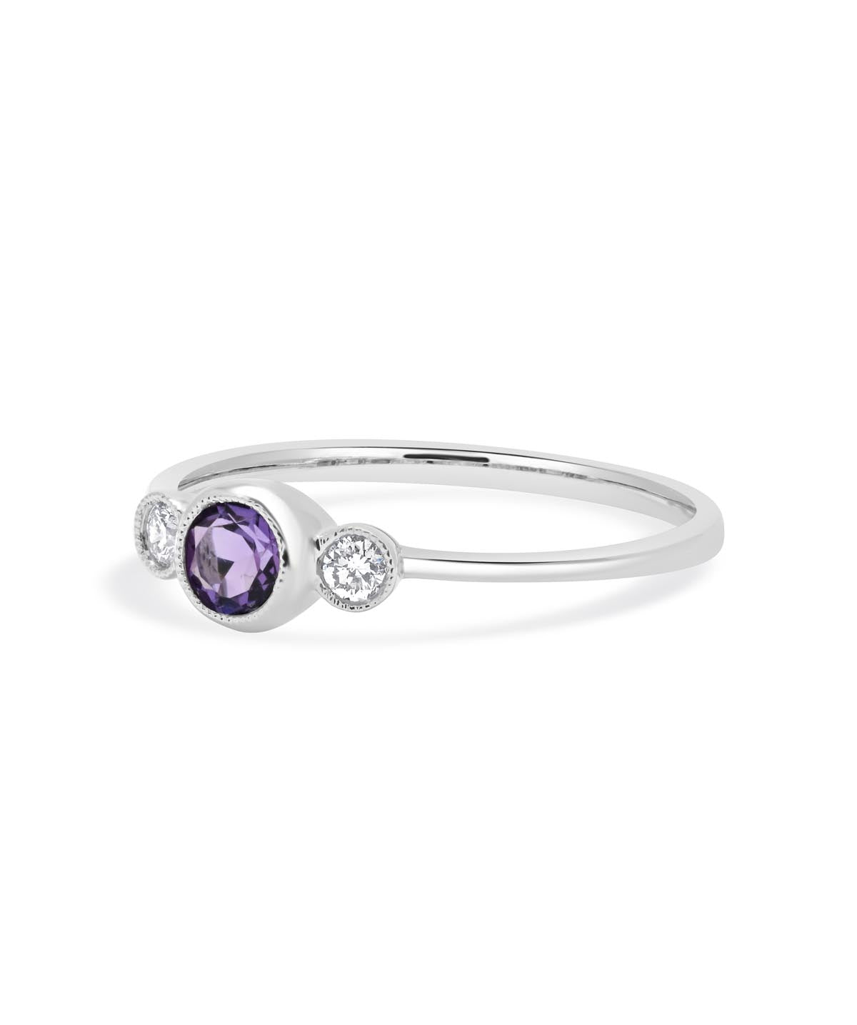 14K White Gold 0.25ct Amethyst and Diamond Bezel Ring