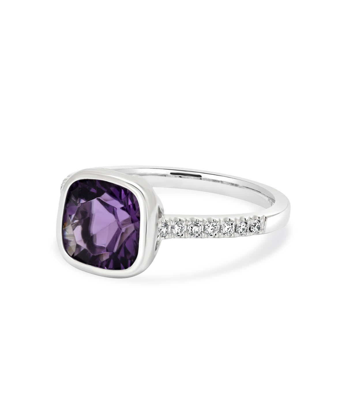 14K White Gold Bezel Set 2.00ct Amethyst and Diamond Accented Ring