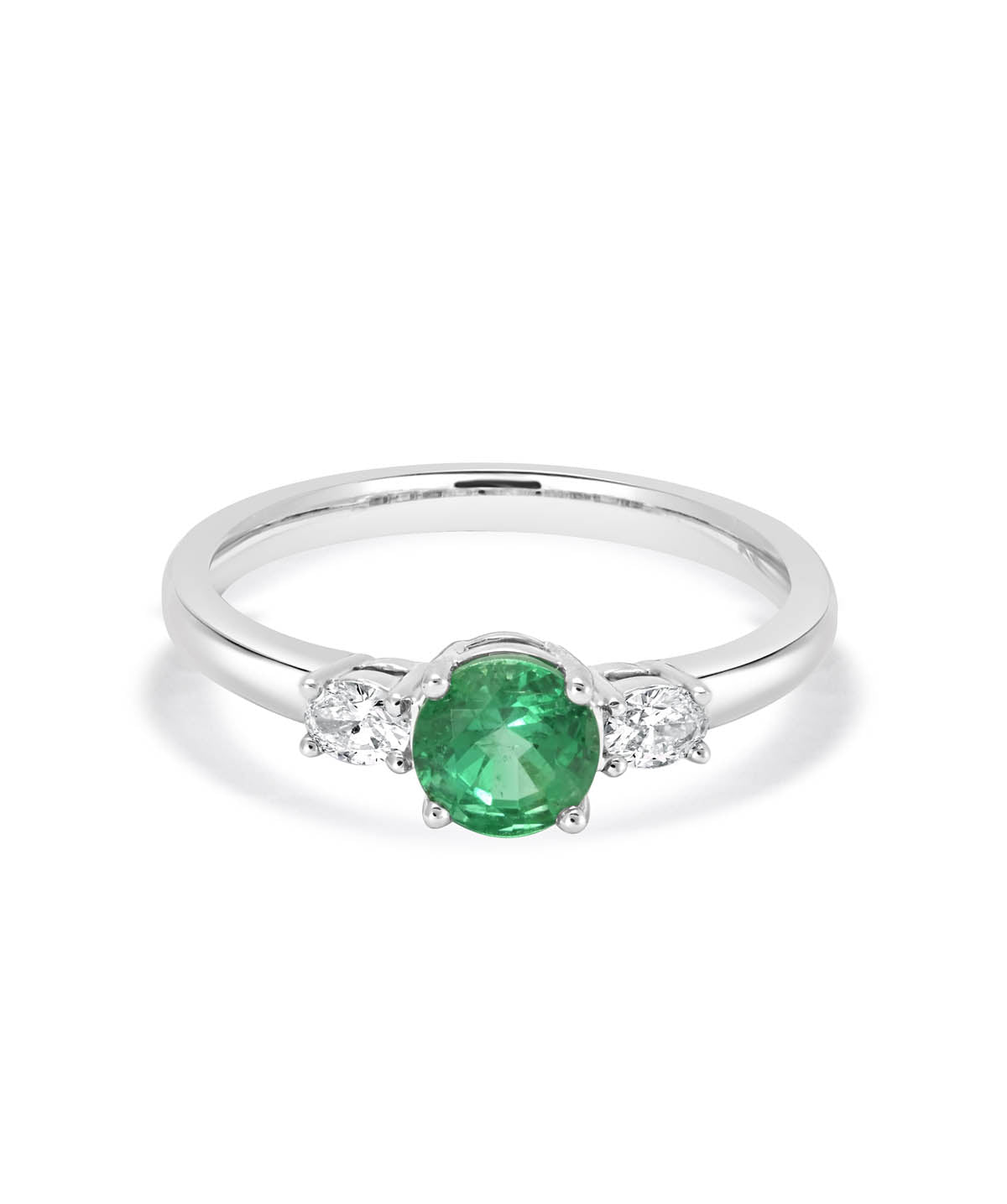 18K White Gold Three Stone Diamond and 0.60ct Emerald Ring