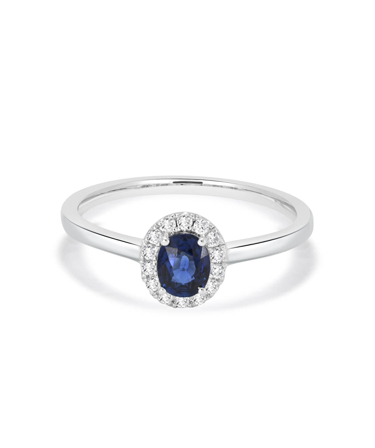 14K White Gold 0.50ct Oval Sapphire and Diamond Halo Ring
