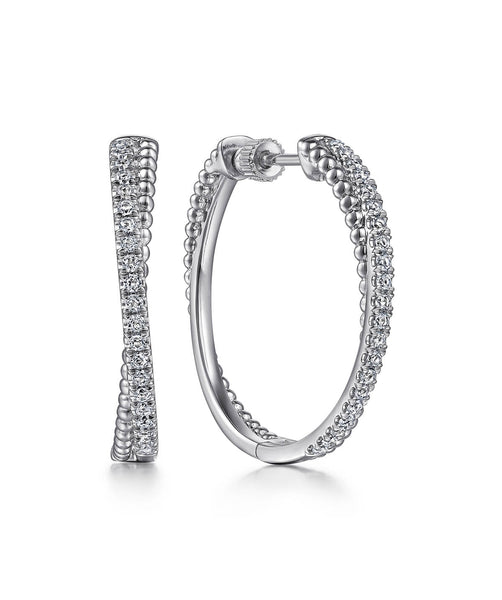アクセサリー ambush peal silver hoop earrings v Cultured Pearl & White Topaz Crossover Huggie Hoop Earrings