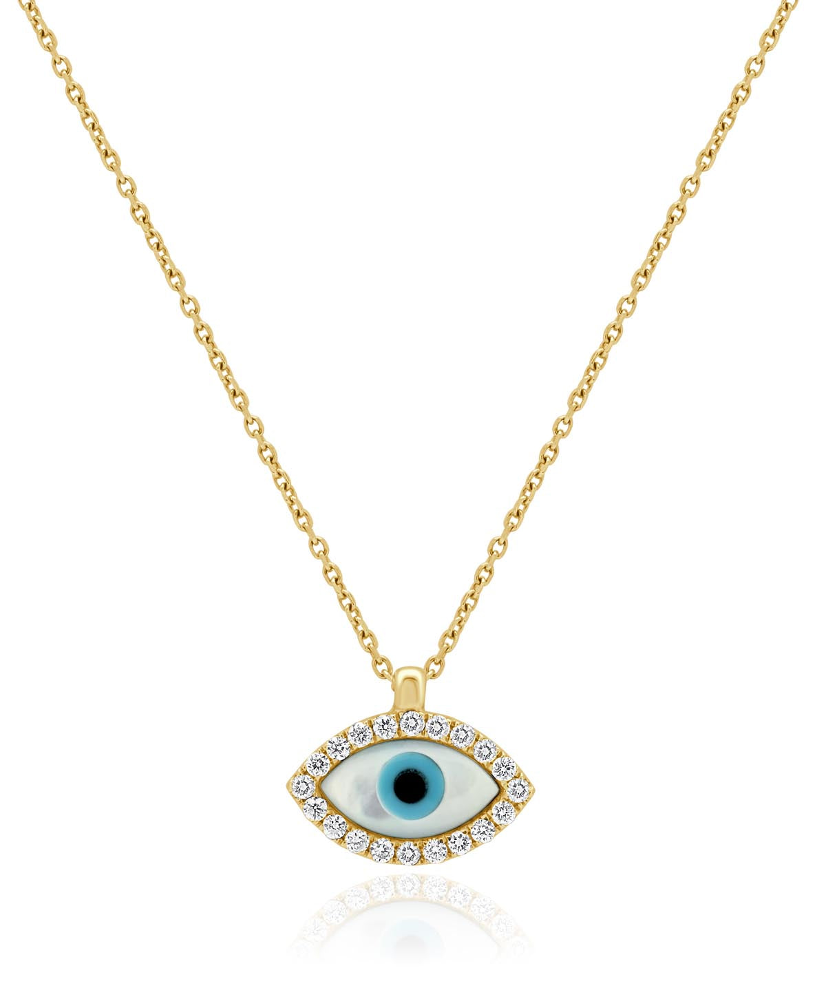 14K Yellow Gold Diamond Evil Eye Pendant Necklace