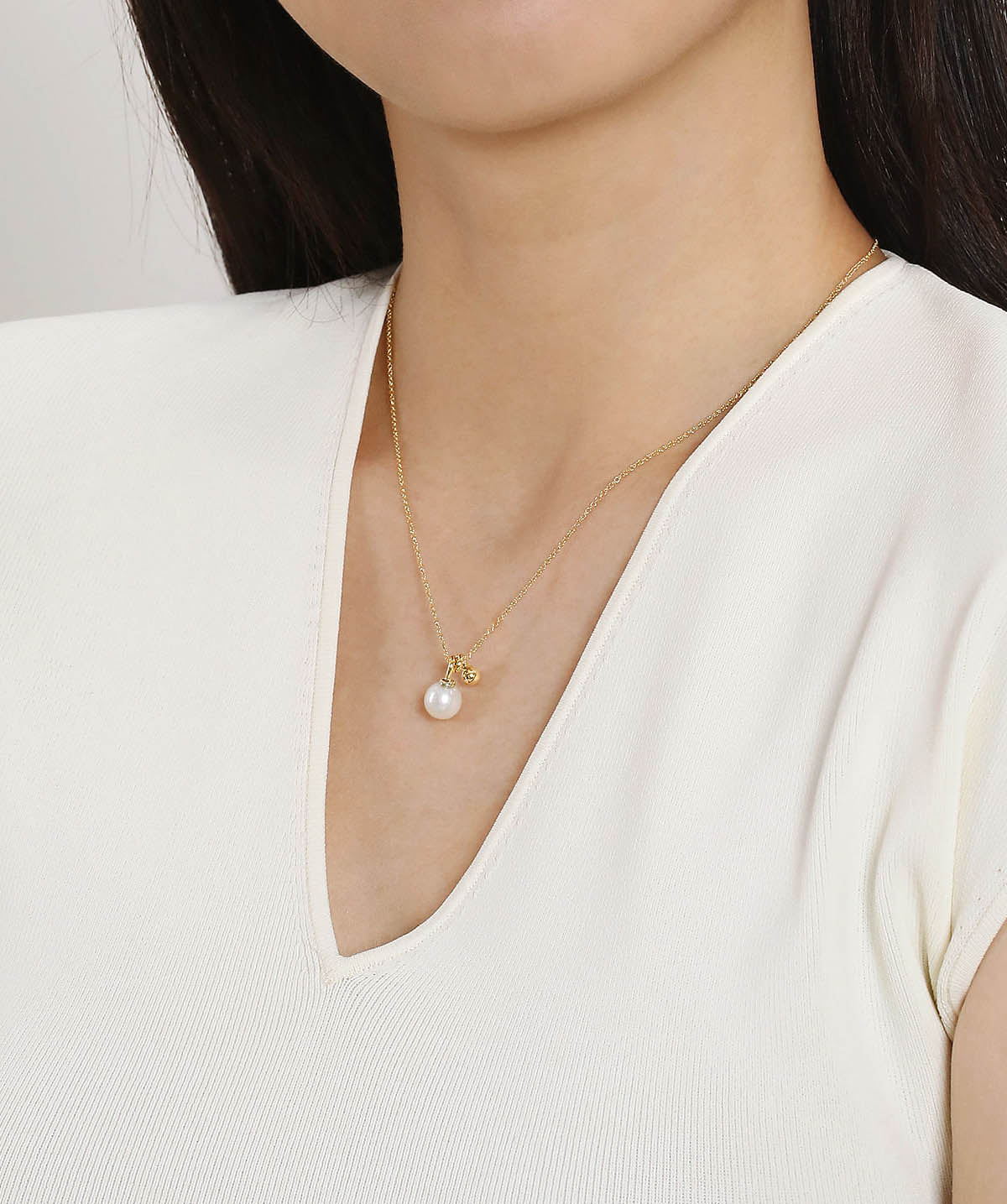 14K Yellow Gold Bujukan Bead and Pearl Pendant Necklace