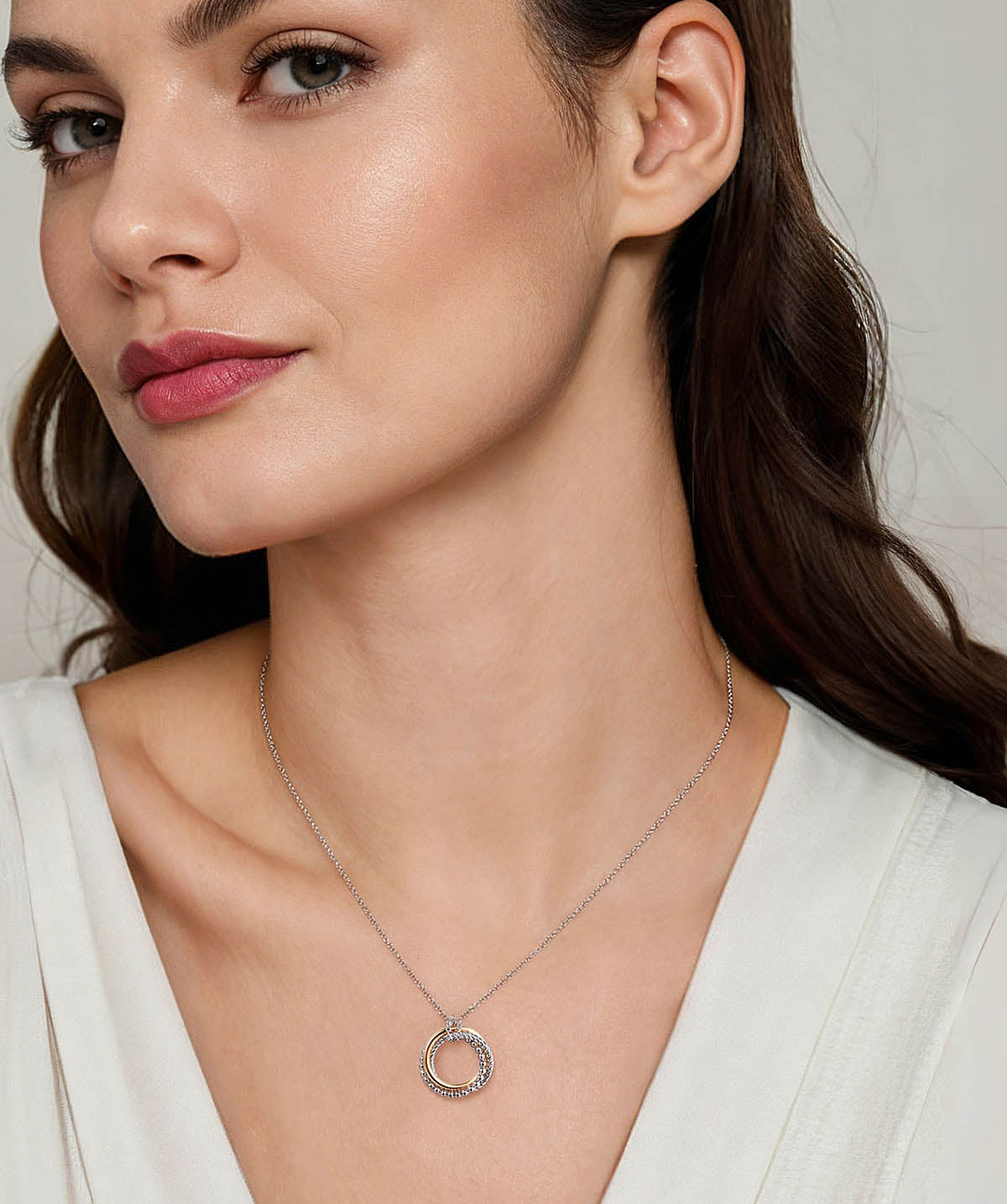 925 Sterling Silver and 14K Yellow Gold Bujukan Twisted Rope Multi Circle Pendant Necklace