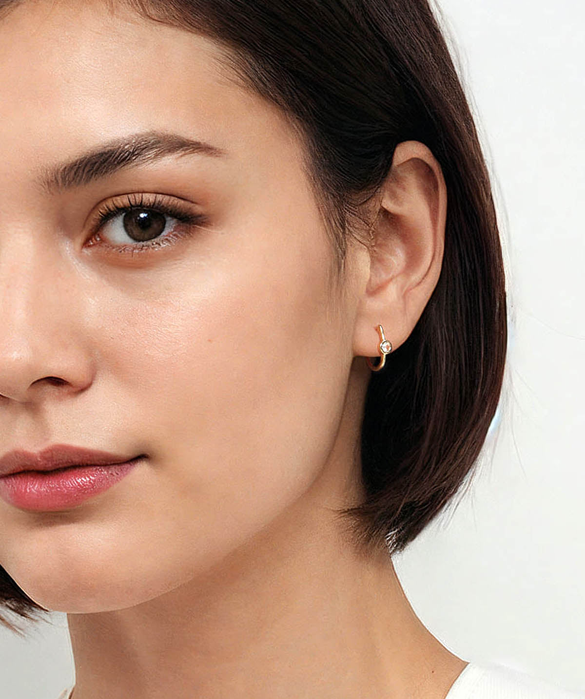 14K Yellow Gold White Sapphire J Hoop Earrings