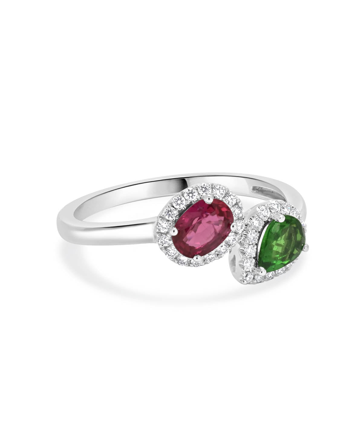 14K White Gold Ruby, Tsavorite, and Diamond Ring