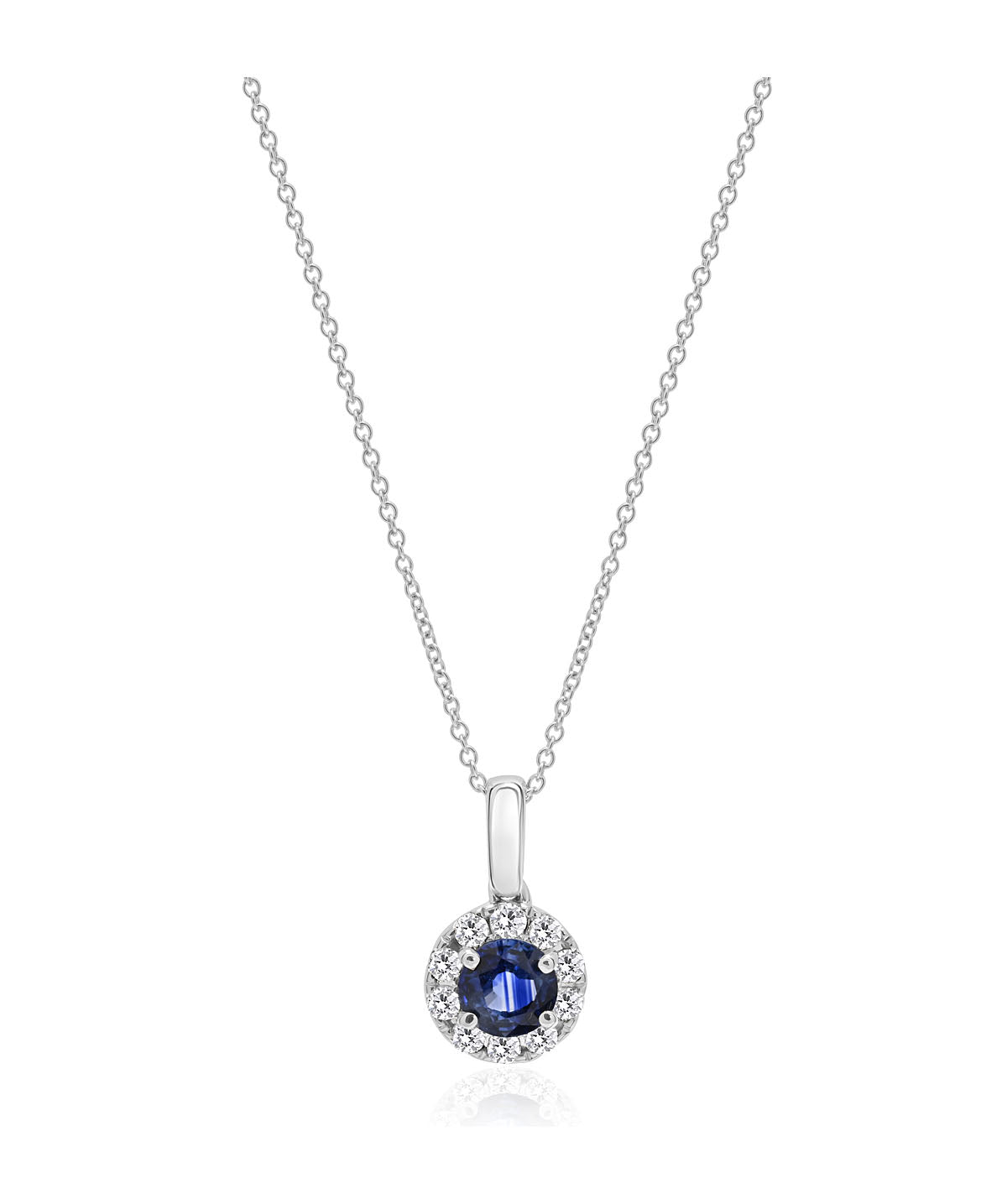 14K White Gold 0.82ct Sapphire and Diamond Halo Pendant Necklace
