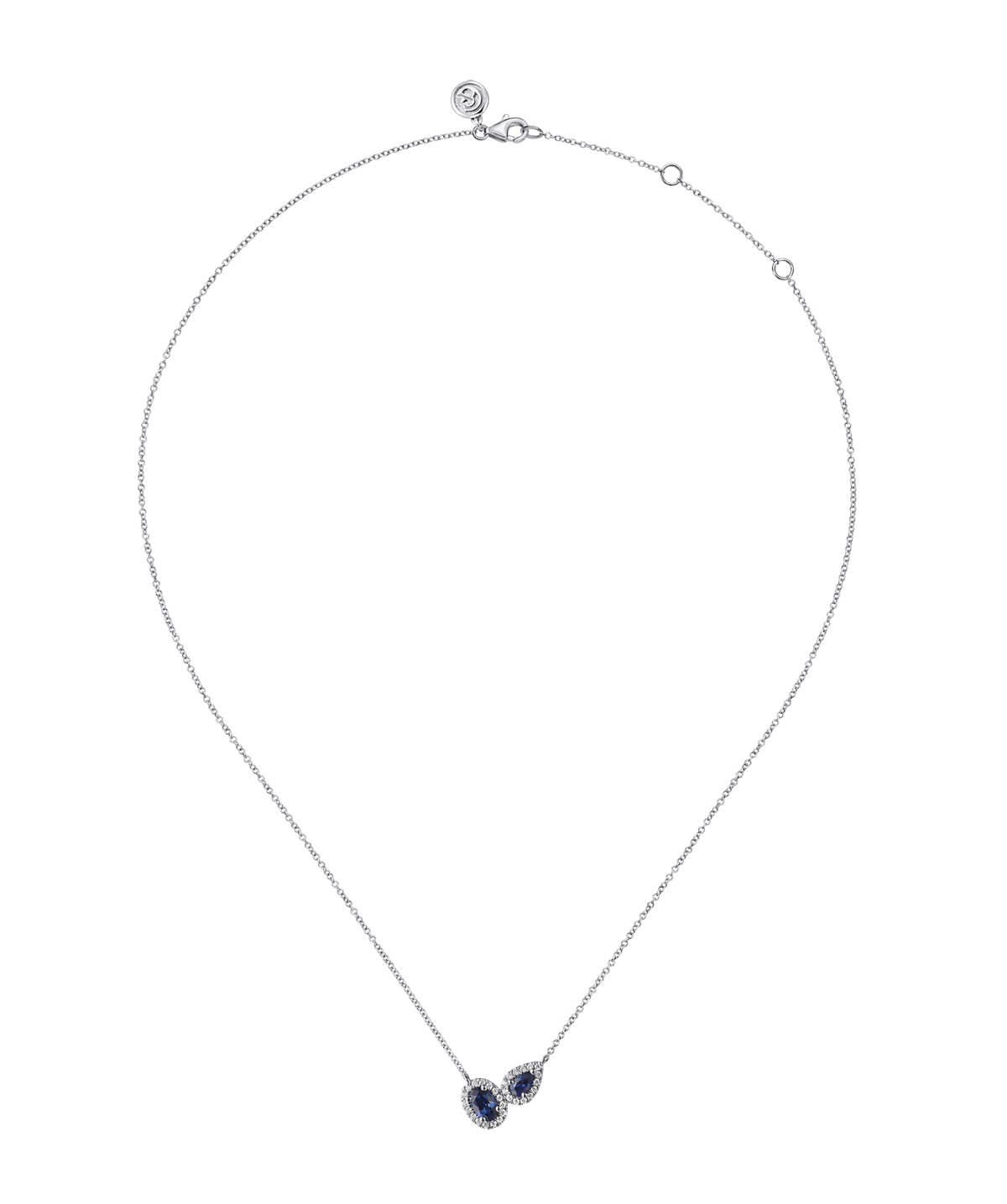 14K White Gold Toi et Moi Sapphire and Diamond Halo Necklace