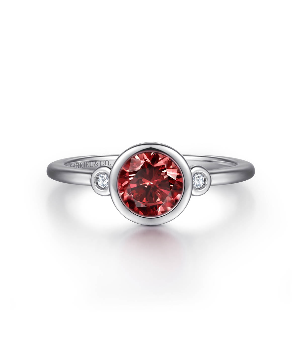 925 Sterling Silver 6mm Garnet and Diamond Ring