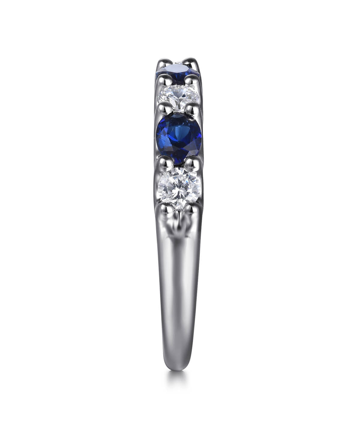 14K White Gold Diamond and Oval Sapphire Band Ring