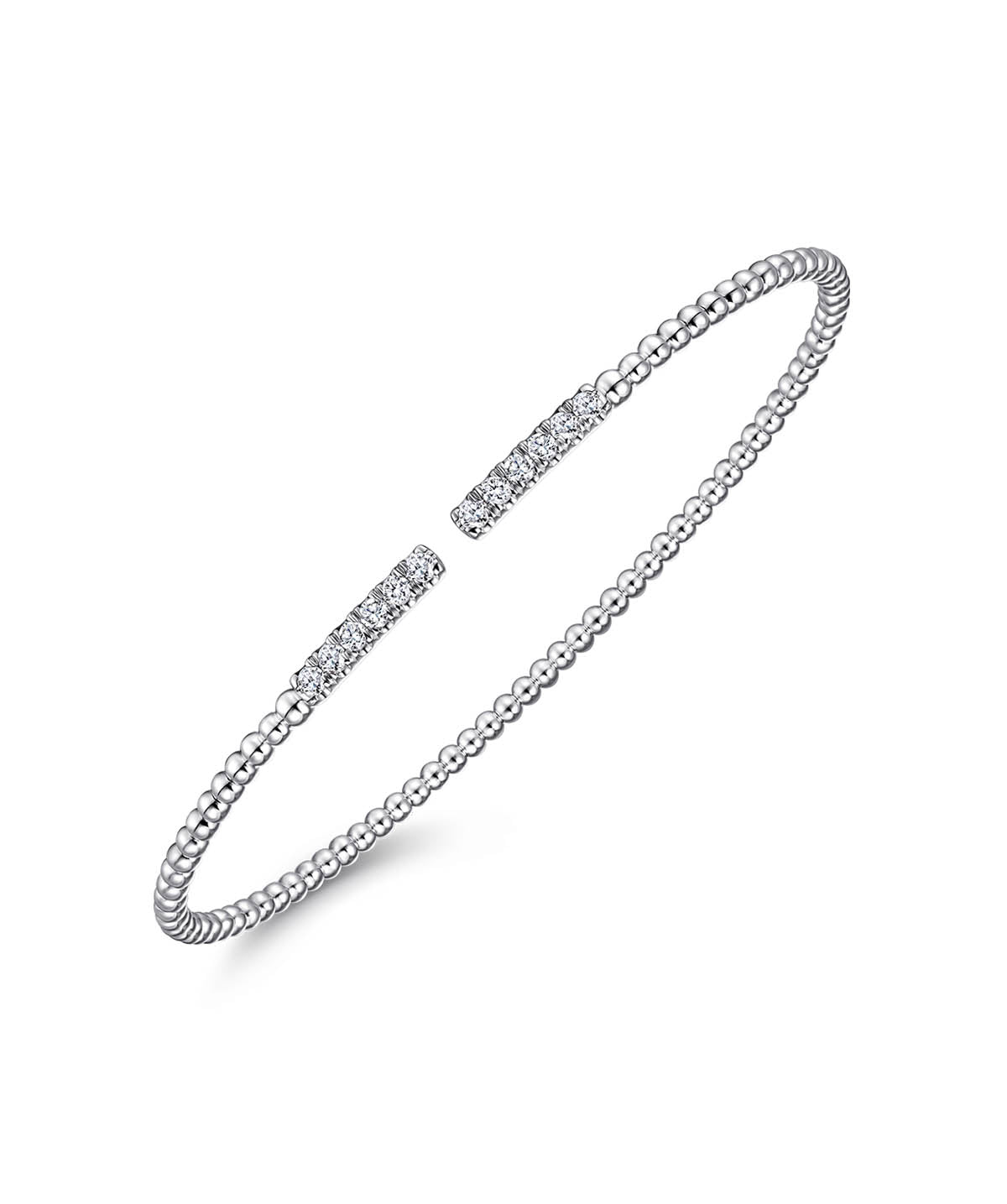 14K White Gold Bujukan Bead Cuff Bracelet with Diamond Pave Bars
