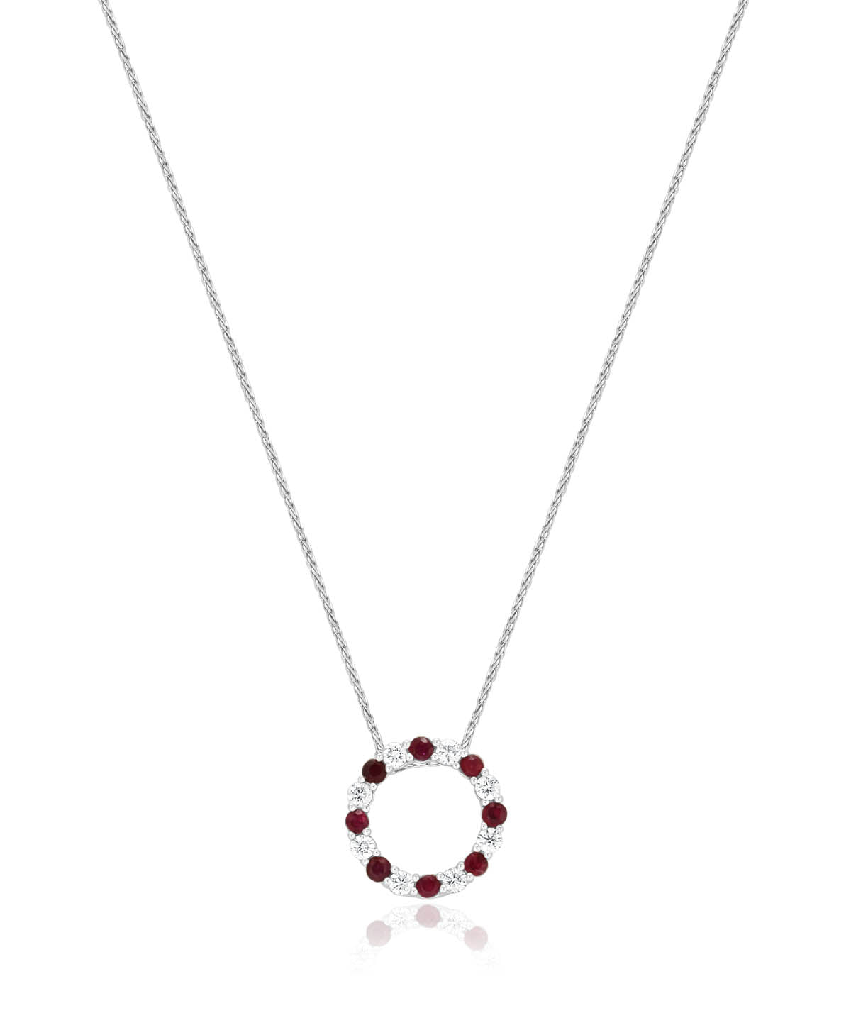 14K White Gold Ruby and Diamond Circle Pendant