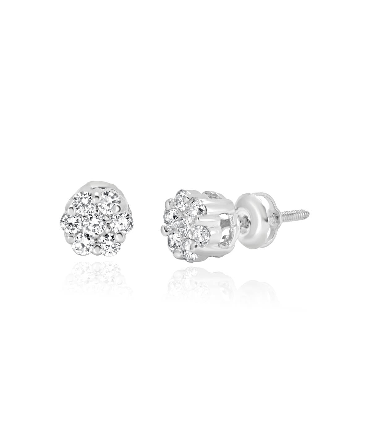 14K White Gold Diamond Cluster Stud Earrings 0.60cttw
