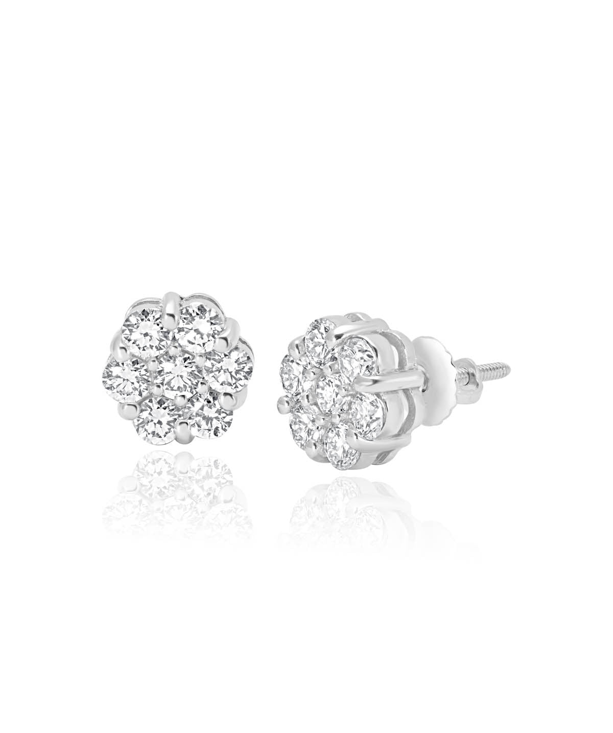 14K White Gold Diamond Cluster Stud Earrings 1.40cttw