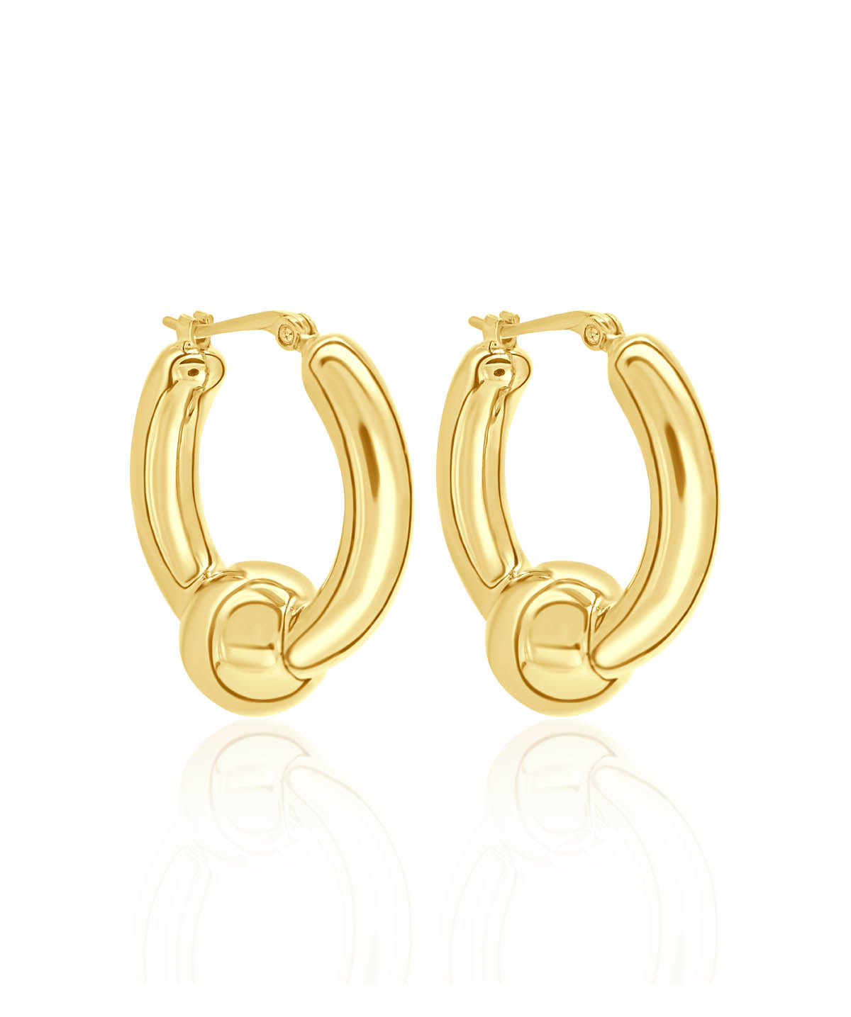 14K Yellow Gold Tube with Ball Hoop Earrings
