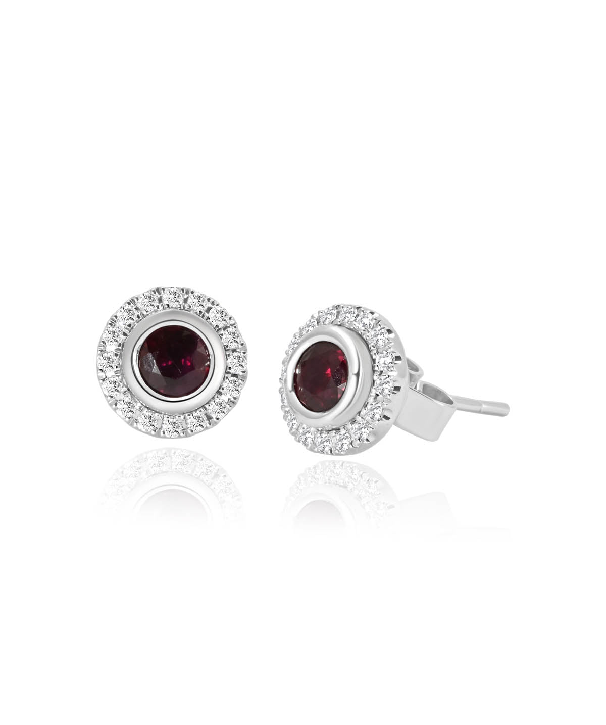 14K White Gold Ruby and Diamond Halo Stud Earrings