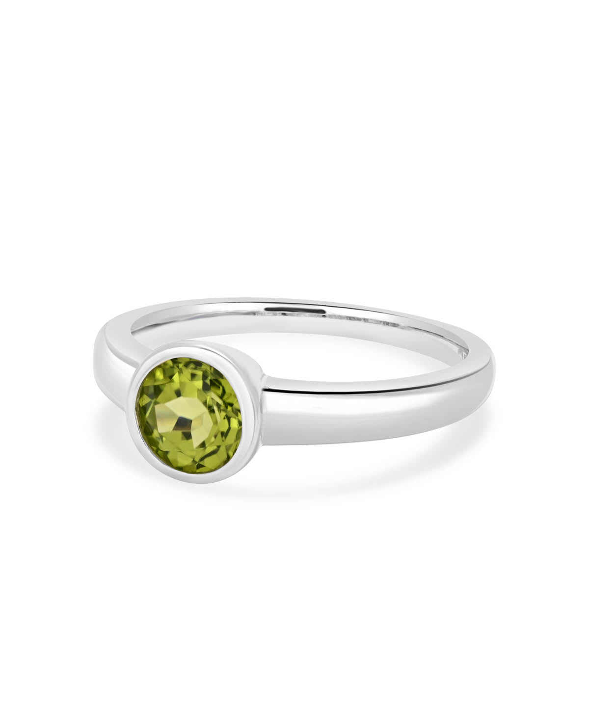 Sterling Silver Bezel Set 6mm Peridot Ring