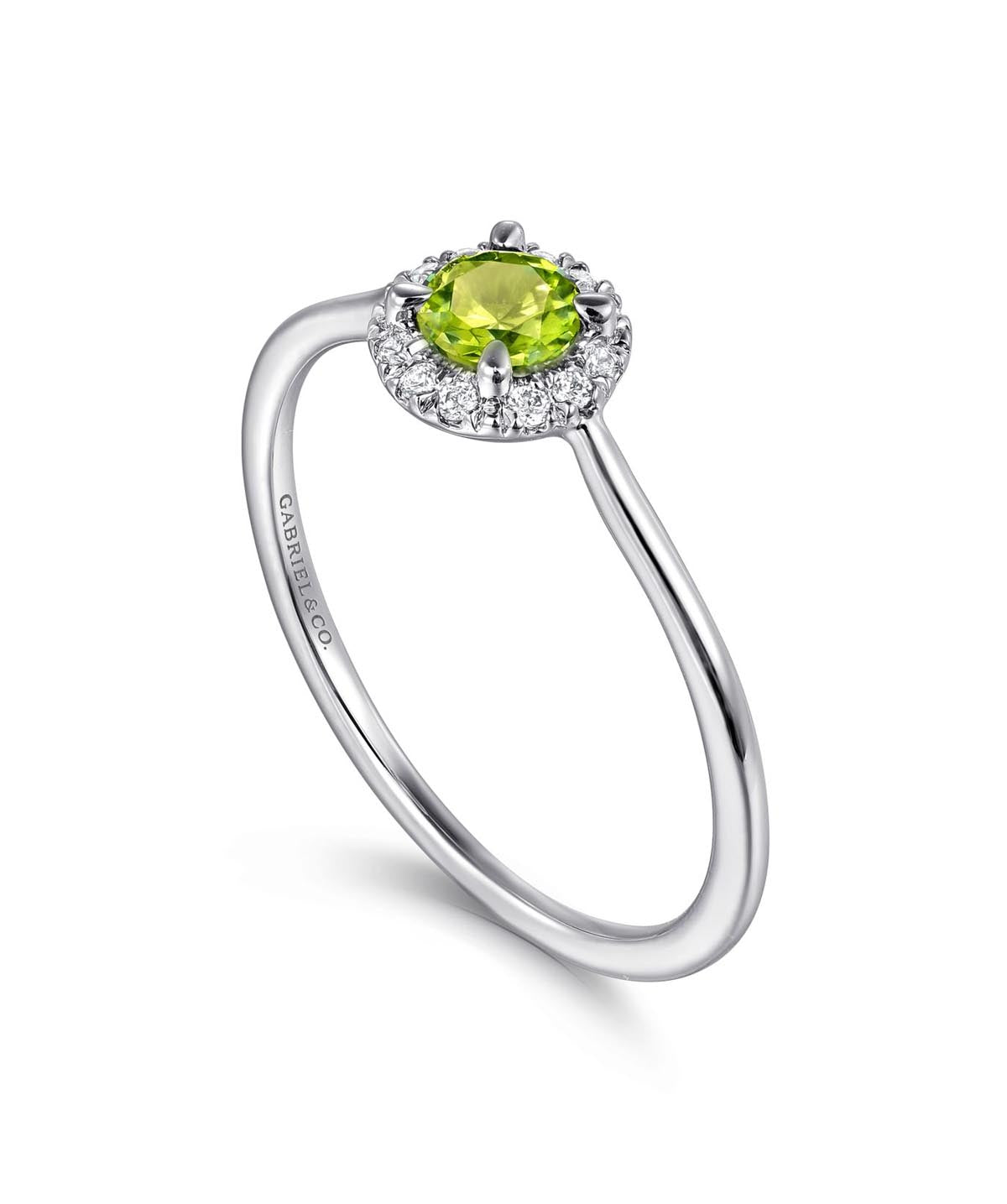14K White Gold 4mm Peridot and Diamond Halo Promise Ring