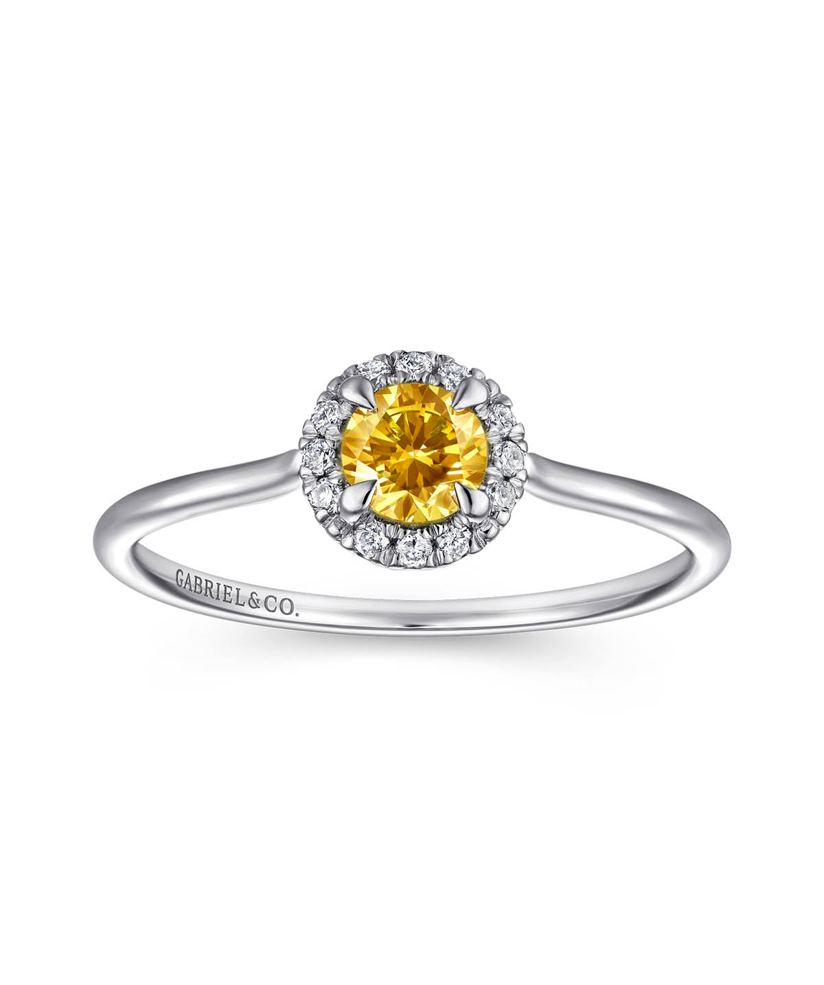 14K White Gold 4mm Citrine and Diamond Halo Promise Ring