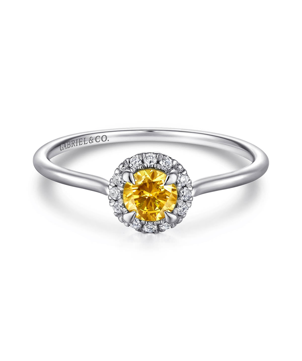 14K White Gold 4mm Citrine and Diamond Halo Promise Ring
