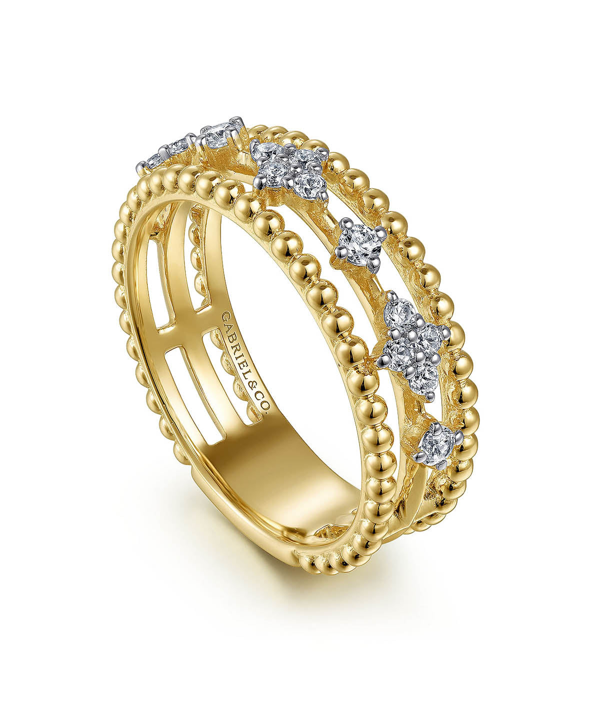 14K Yellow Gold Diamond and Bujukan Bead Easy Stackable Ring