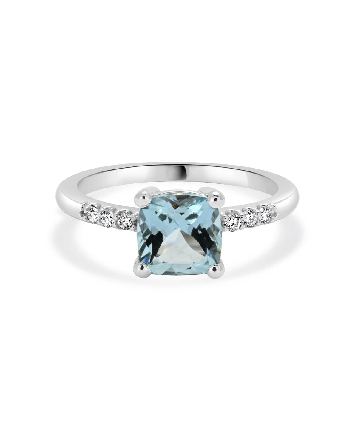 14K White Gold 7mm Aquamarine and Diamond Fashion Ring