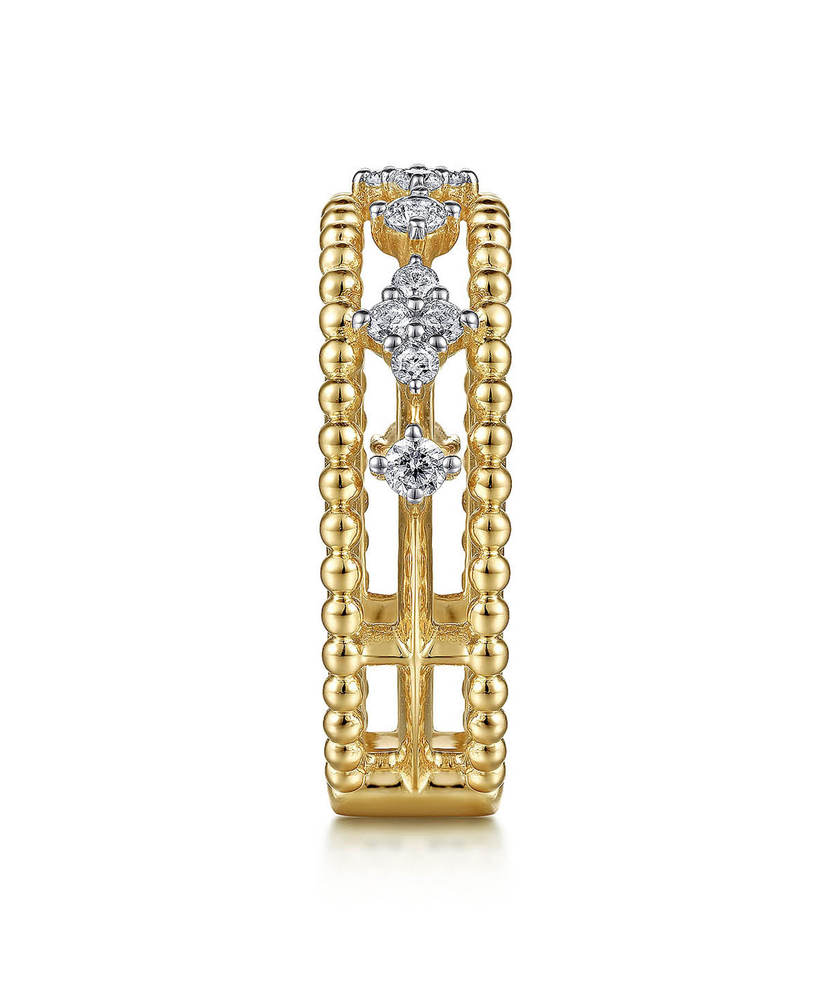 14K Yellow Gold Diamond and Bujukan Bead Easy Stackable Ring