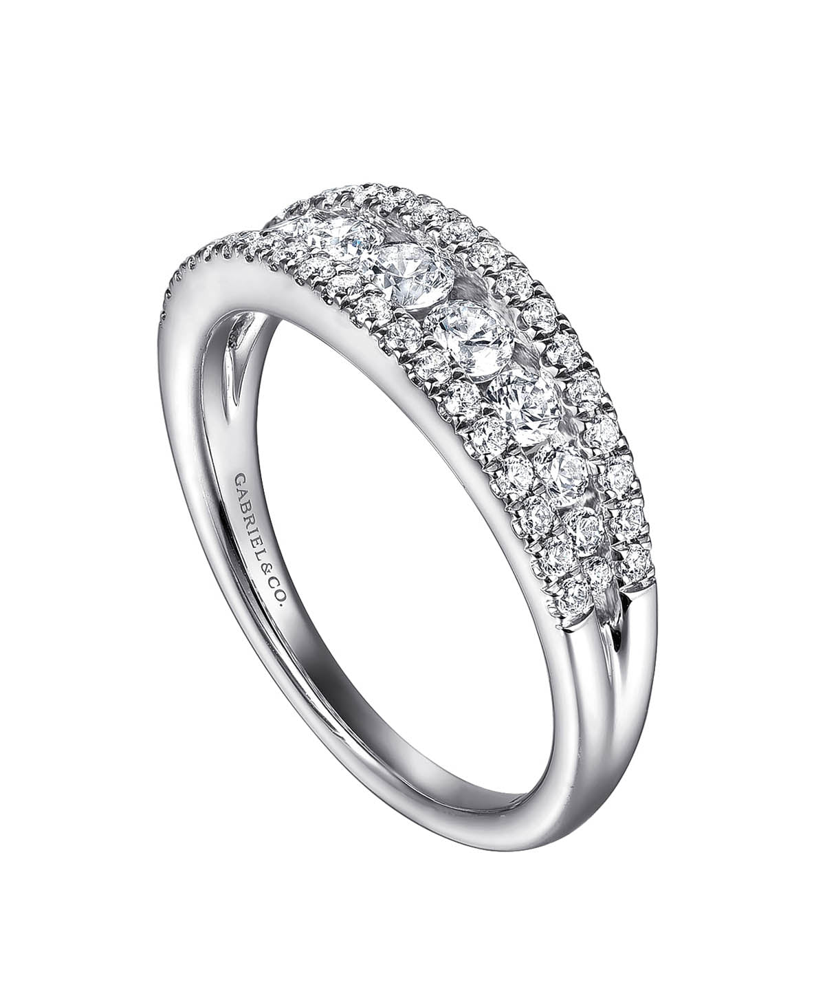 14K White Gold Graduating Diamond Wide Band Ring