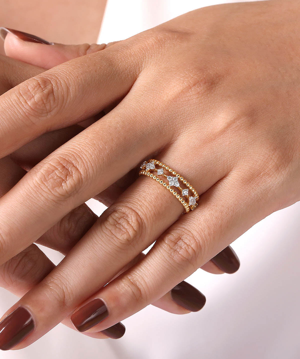 14K Yellow Gold Diamond and Bujukan Bead Easy Stackable Ring