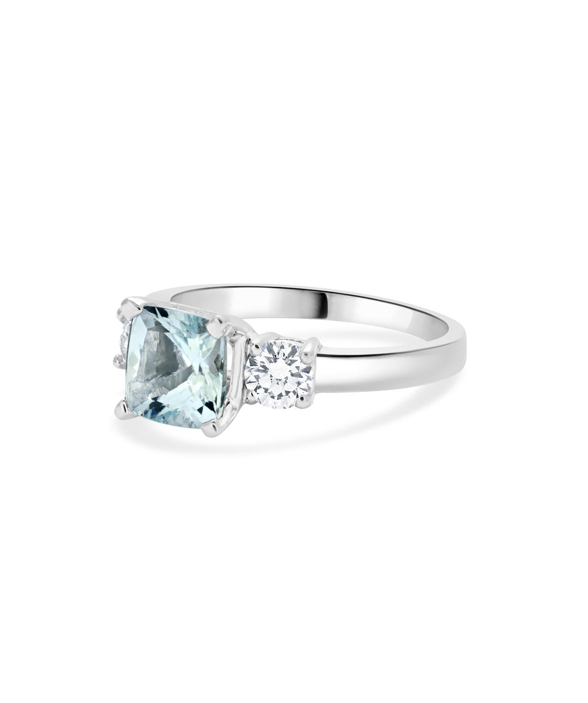 14K White Gold 1.00ct Aquamarine and Diamond Three Stone Ring