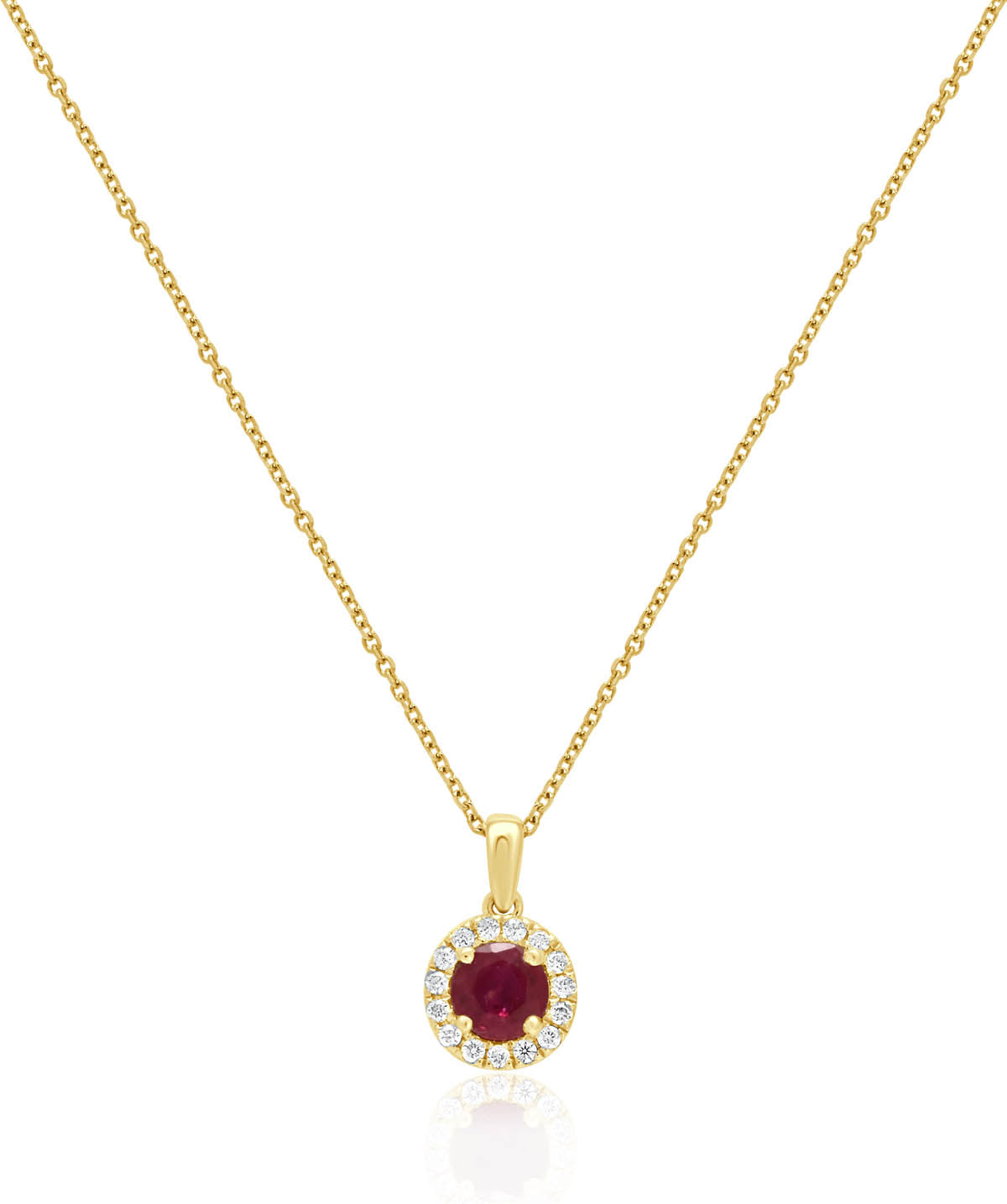 14K Yellow Gold 5mm Ruby and Diamond Halo Pendant