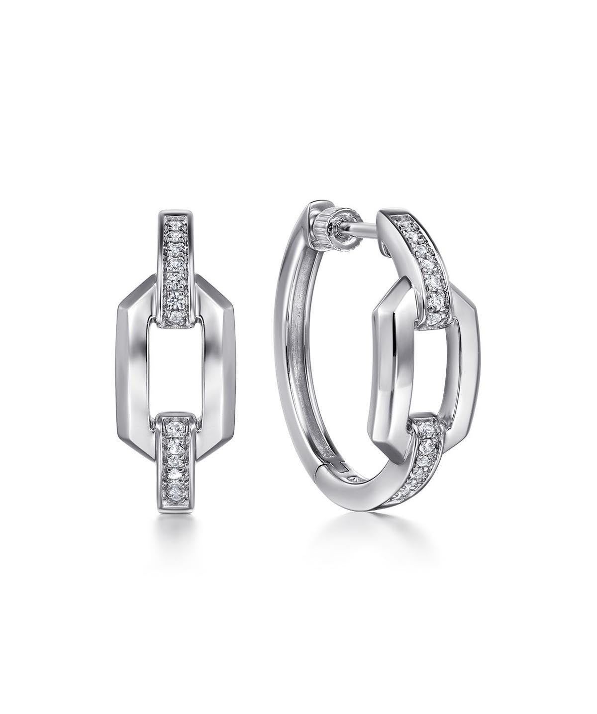 925 Sterling Silver White Sapphire Link Chain Hoop Earrings