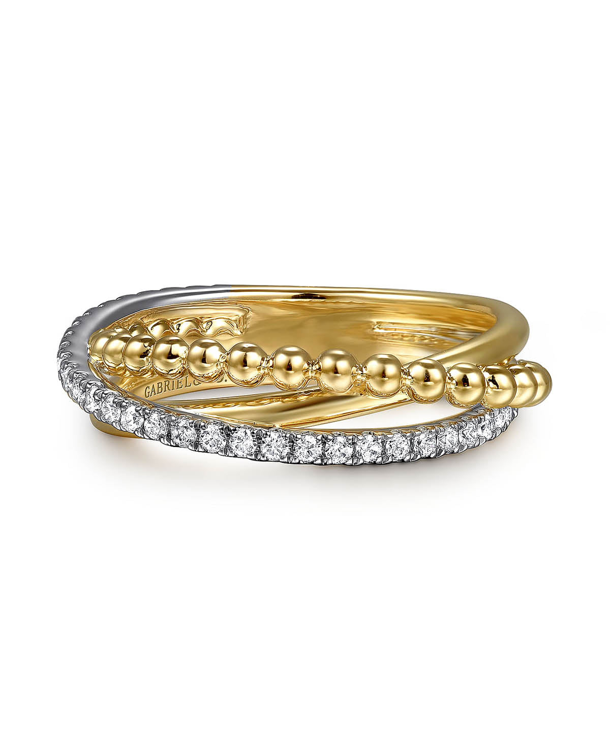 14K White Yellow Gold Bujukan Diamond Criss Cross Ring