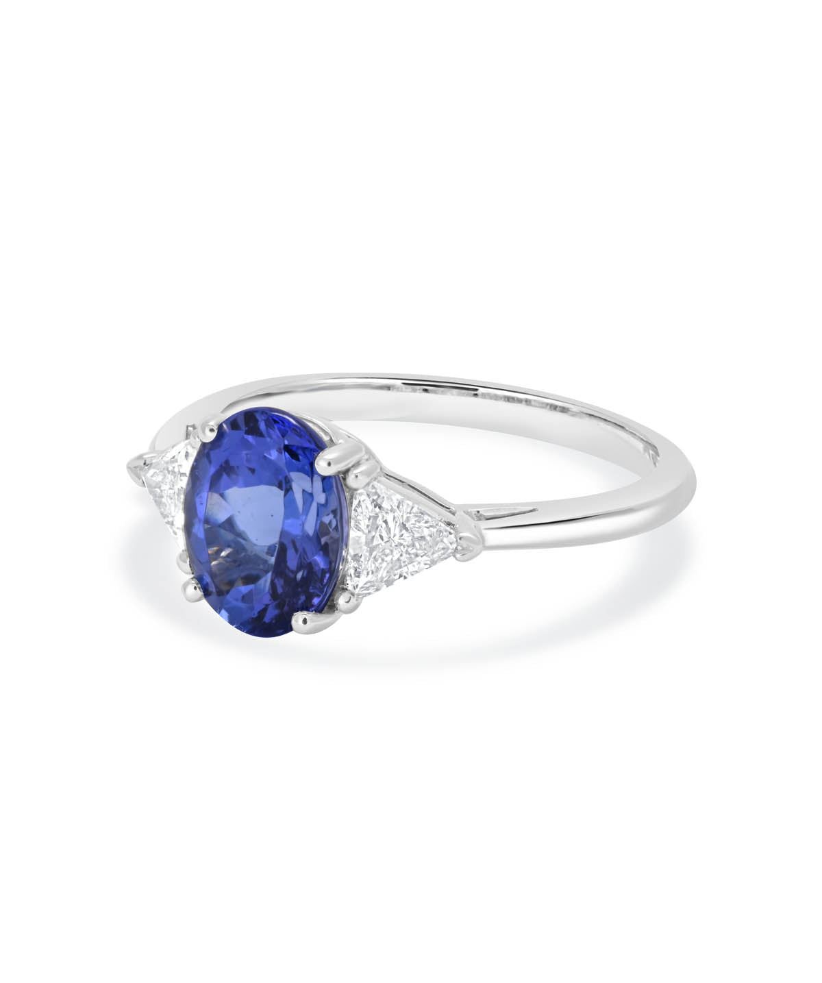14K White Gold Three Stone 9mm Tanzanite & Diamond Ring
